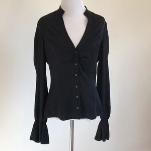 Elie Tahari black silk blend button down Small